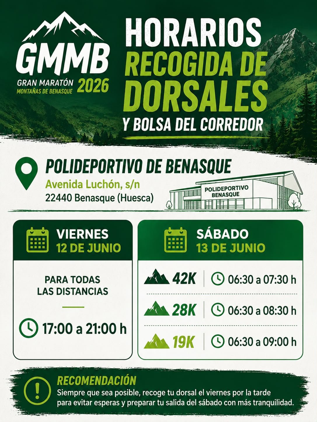 Horarios de recogida de dorsales GMMB 2026